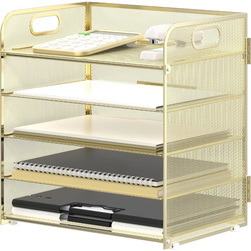 Organizador de papel de 5 bandejas, bandeja para cartas con asa, organizador de archivos de escritorio de malla, organizador de escritorio clasificador de papel para oficina, hogar o escuela