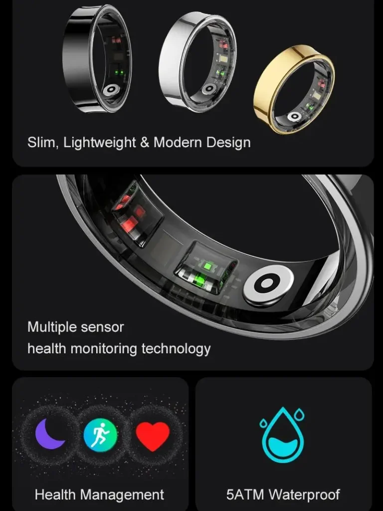 Anillo inteligente R09 para hombres y mujeres con estuche de carga, Monitor de salud y temperatura corporal para teléfono Xiaomi Samsung, anillo inteligente resistente al agua de 5ATM