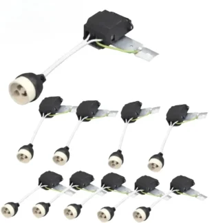 10 unidades de casquillo de foco LED de cerámica Gu10, Base de bombilla halógena GU10, portalámparas, cable de nailon de 18cm, caja de conexiones de Terminal de cableado PV