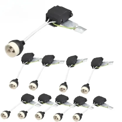 10 unidades de casquillo de foco LED de cerámica Gu10, Base de bombilla halógena GU10, portalámparas, cable de nailon de 18cm, caja de conexiones de Terminal de cableado PV