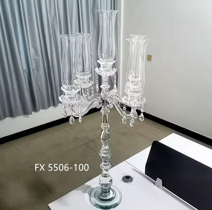 5 uds) candelabro de 5 Amrs candelabro transparente candelabro de mesa de cristal centro de mesa