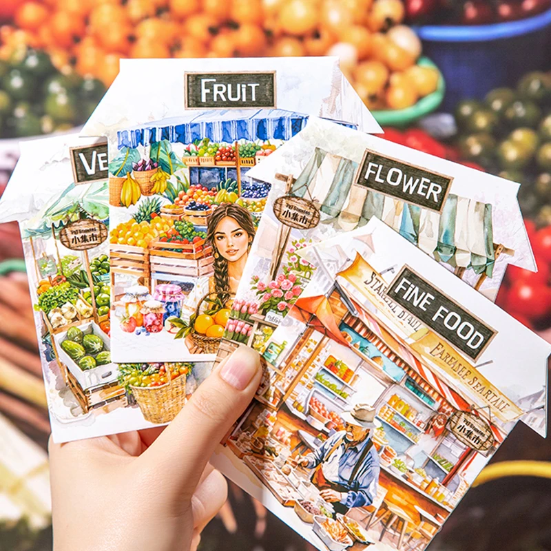 Mr Paper, 160 hojas/bolsa, pegatinas de escena callejera de la serie The Little Bazaar, pegatinas bonitas, pegatinas estéticas personalizadas