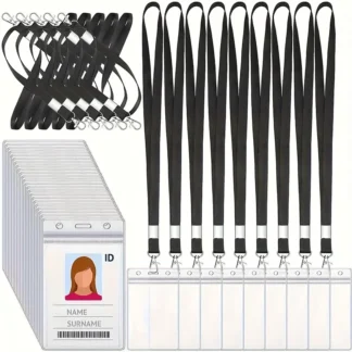 Portatarjetas transparente impermeable con cordón, funda de tarjeta de identificación de plástico con cremallera resellable para oficina y escuela