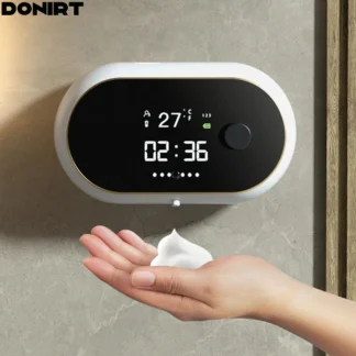 Dispensador de jabón de espuma líquida, pantalla de temperatura de tiempo, inducción del cuerpo humano, lavado de manos, máquina de espuma de limpieza automática impermeable