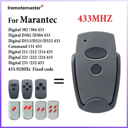 Transmisor manual para puerta de garaje para Marantec D304-433, D302-433, D384-433, D321-433, D323-433, compatible con Marantec Digital 433
