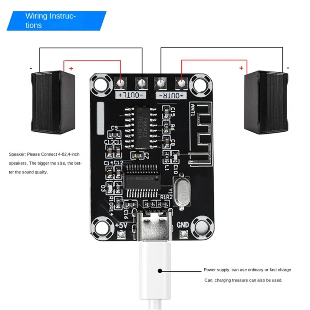 Placa amplificadora Digital Bluetooth T35C PAM8403, Mini funda DC5V, módulo de placa amplificadora USB de 5W alimentado por TYPE-C