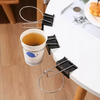 Organizador portavasos de acero inoxidable | Soporte de pared/escritorio de instalación rápida con ganchos utilitarios para tazas y bebidas (cocina/oficina)