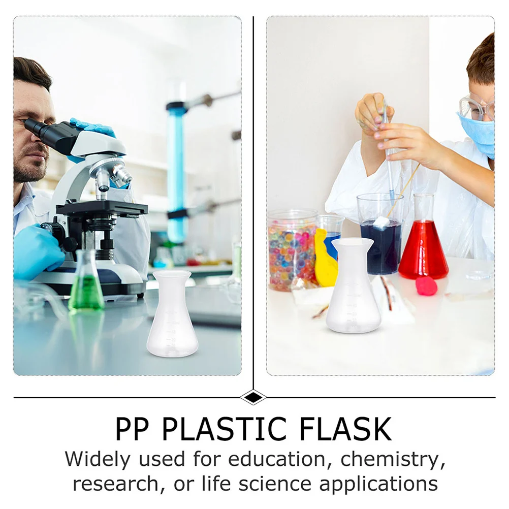 Frascos Erlenmeyer de plástico profesionales, suministros de laboratorio estables de 50ml, matraz de ciencia, escala de medición, matraz de ciencia, 6 uds.