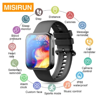Reloj inteligente deportivo MISIRUN para hombres y mujeres, rastreador de Fitness, monitoreo del ritmo cardíaco IP68, relojes de notificaciones inteligentes a prueba de agua
