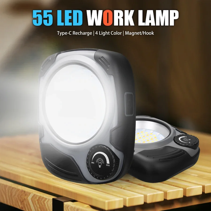 Linterna de Camping LED/COB recargable, atenuación continua de 500LM, lámpara impermeable con gancho y imán para senderismo, Camping, emergencia en casa