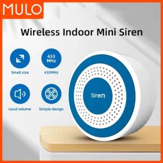 MULO Mini sirena de alarma inalámbrica 433MHz sonido y luz sirena estroboscópica interior sirena de bocina de alto decibelio para sistema de alarma de seguridad para el hogar