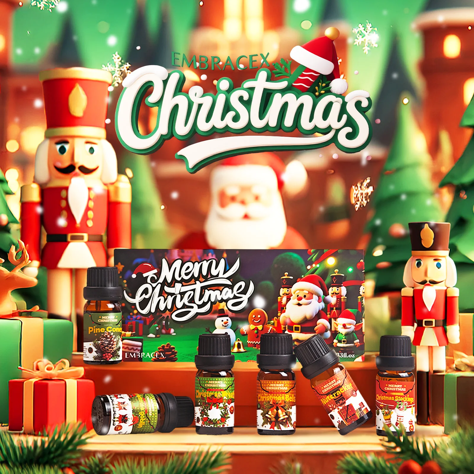 6 uds. Perfumes de Feliz Navidad de 10ML, corona de Navidad, campanas de Navidad, medias navideñas de duende, conos de pino, Cascanueces