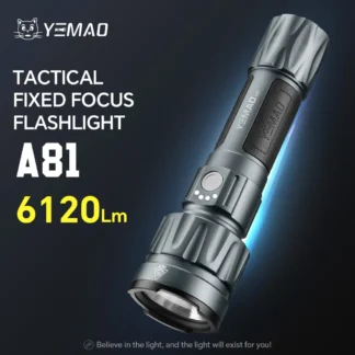 Linterna YEMAO-A81 6210LM, lig de búsqueda de carga USB-C, haz de 500 m, batería 21700, pantalla inteligente, resistente al agua IPX4, interruptor táctico