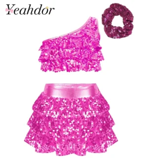 Traje de baile de Jazz latino con lentejuelas brillantes para niñas, traje de fiesta puesta en escena, Ropa de baile de dos piezas, conjuntos de ropa para niños
