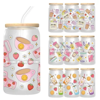 Coqueta de moda, regalo de agradecimiento para profesores, envolturas de tazas UV DTF, pegatina de transferencia para lata de vidrio Libbey de 16OZ, amante del café suave para niñas