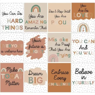 Nezyo, 12 Uds., carteles bohemios pintados de puntos para el aula, lunares, arcoíris, arte de pared inspirador, póster educativo para niñas, Boho Cl