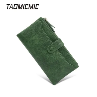 Nueva cartera larga transfronteriza con doble cremallera para mujer con patrón de lichi, tarjetero multifunción de cuero suave, sensación de lujo