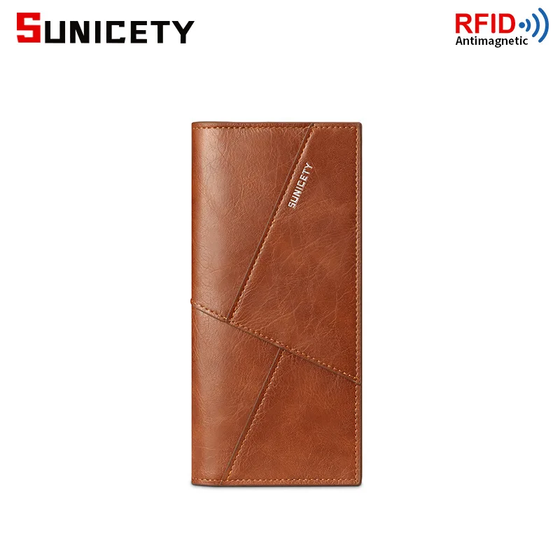 Cartera larga para hombre, ultrafina, multifuncional, de cuero suave, plegable, mayorista, transfronterizo, nuevo estilo, antisecuestro europeo y americano