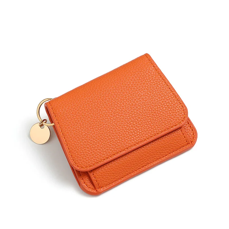 Mini tarjetero de cuero PU corto portátil de moda coreana, billetera multicolor con palabras clave: estuche compacto para tarjetas, almacenamiento de accesorios