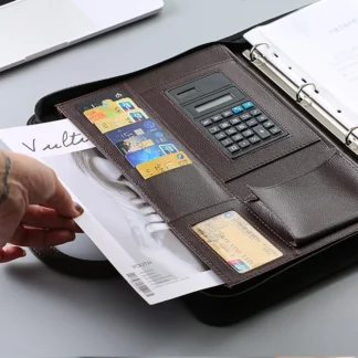 Carpeta de negocios portátil con Clip de cuero multifuncional, bolsa de almacenamiento de archivos de mano con cremallera A4, para oficina