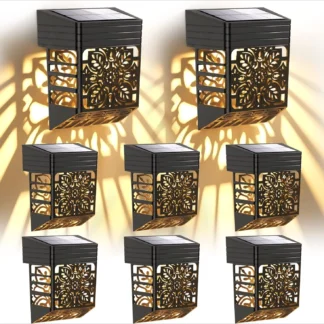 Paquete de 8 luces solares impermeables para valla, luces de poste de valla de atardecer al amanecer para barandillas, jardín, patio trasero, escaleras, escalones, Camping