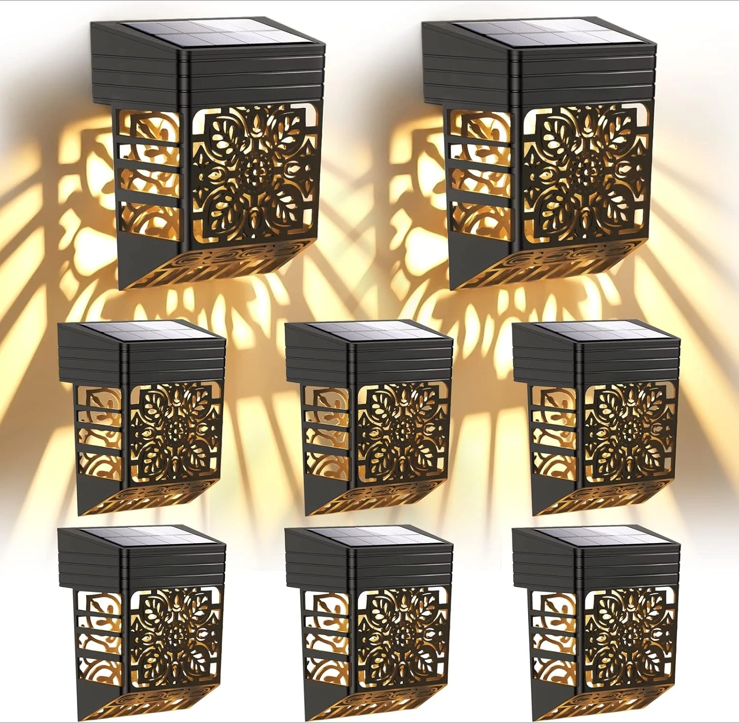 Paquete de 8 luces solares impermeables para valla, luces de poste de valla de atardecer al amanecer para barandillas, jardín, patio trasero, escaleras, escalones, Camping