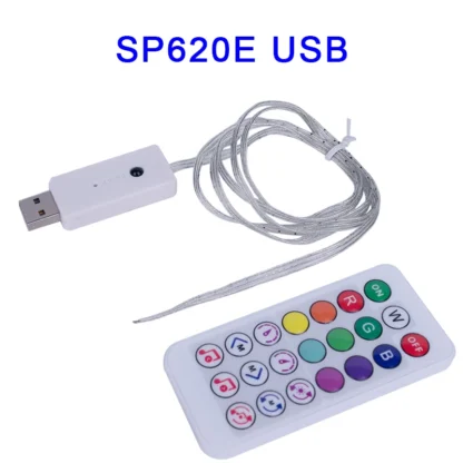 Tira de luces LED USB SP620E, controlador de píxeles de música con Bluetooth, aplicación + control remoto IR para 3 pines WS2812B WS2811, cadena de luz de Color de ensueño