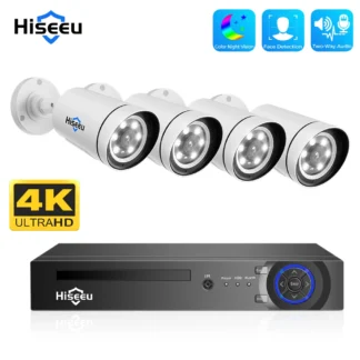 Hiseeu-sistema de cámaras de seguridad 4K de 8MP, Kit de Videovigilancia IP CCTV con detección facial IA, 8 puertos, 8 canales, NVR, H.265