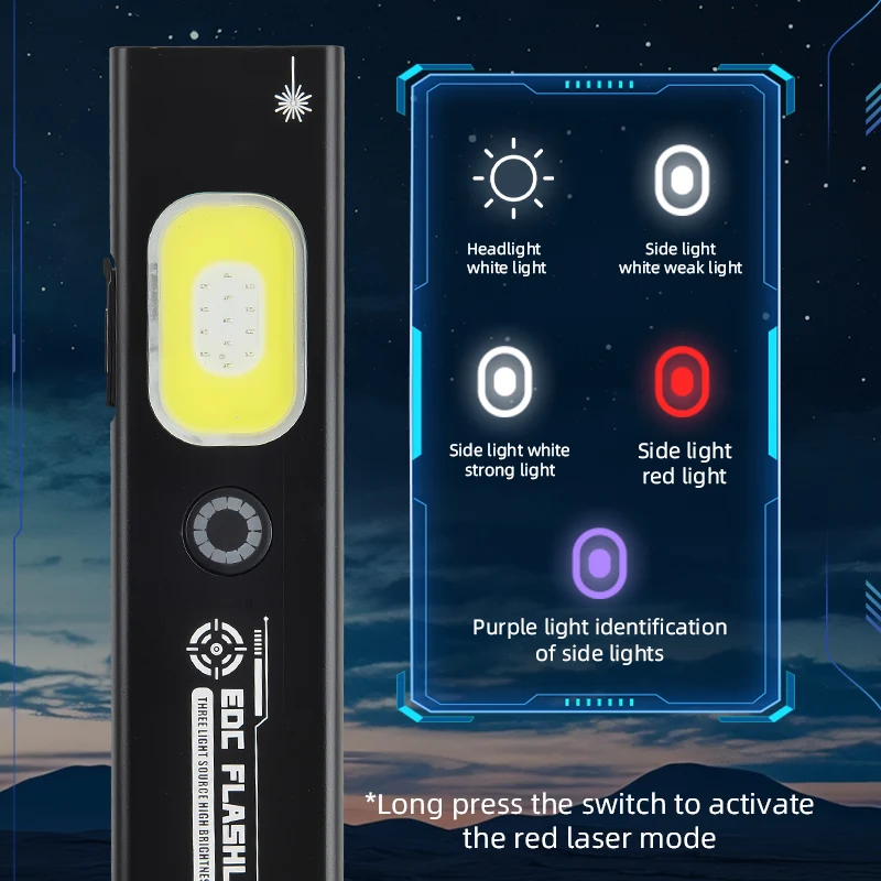 Linterna EDC Linterna magnética 4 en 1 Luz de trabajo de alto lúmenes Mini luz de bolsillo recargable para el hogar, garaje y emergencia