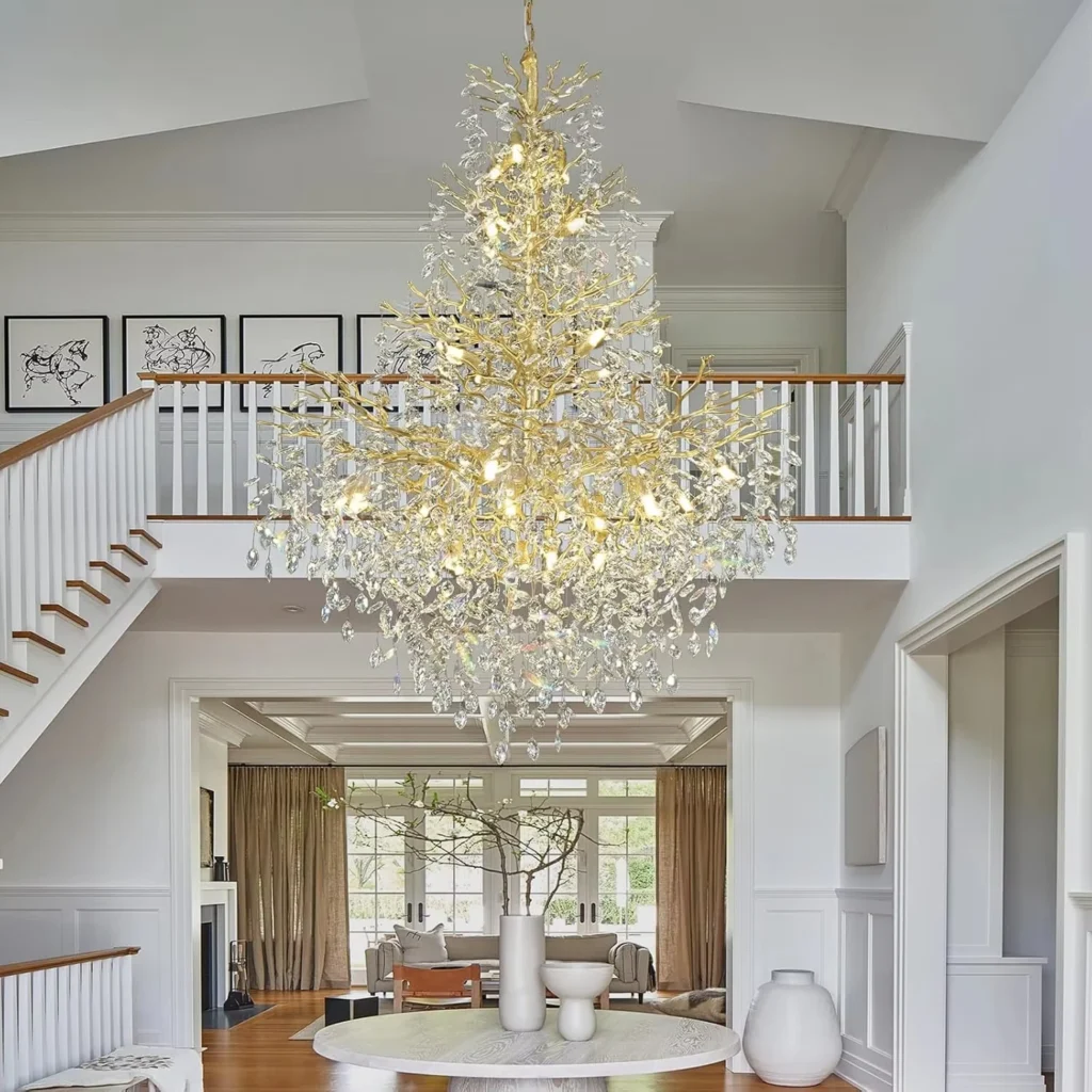 Candelabro de cristal moderno de lujo para Loft, sala de estar, escalera, vestíbulo, escalera alta, lámpara de techo de rama de árbol de cristal
