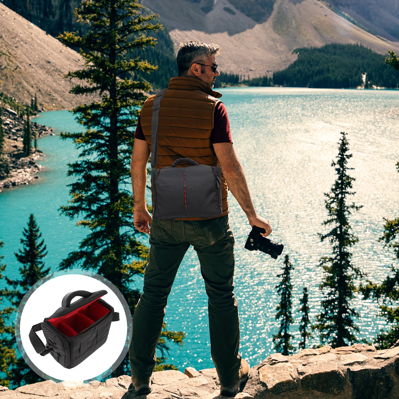 Bolsa impermeable para cámara Dslr, funda acolchada a prueba de golpes para gafas, cubierta para lluvia, correa cruzada para el hombro, accesorios para cámara, bolsa acolchada