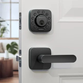 Cerradura inteligente con perno en U con juego de manijas, cerradura de puerta de entrada sin llave 5 en 1 con control por aplicación, cerrojo con teclado, desbloqueo automático, cerradura automática, Sm