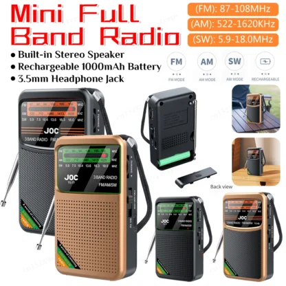 Radio multifuncional de banda completa, Radio FM AM SW, altavoz incorporado, reproductor de Radio Transistor, Radio recargable portátil tipo C