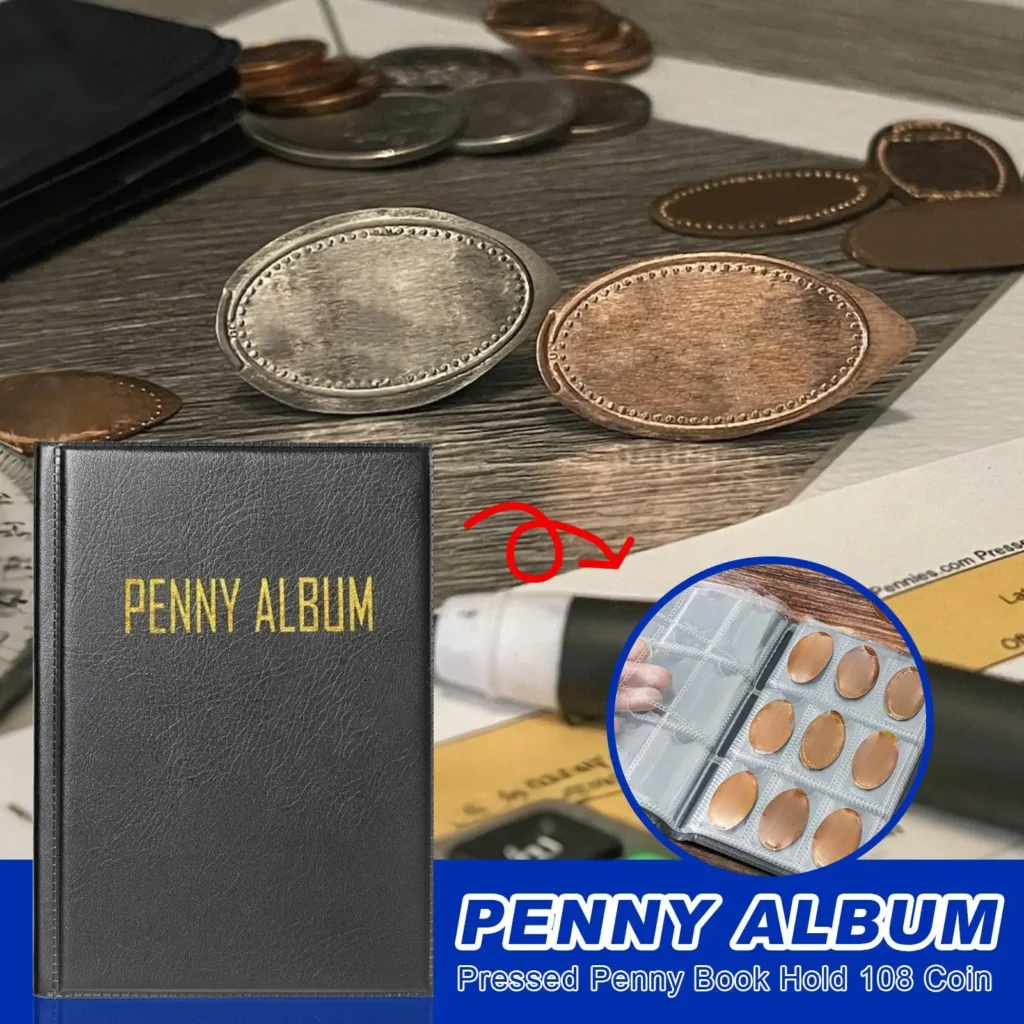 Libro de colección de monedas Penny, libro de Penny prensado, organizador de almacenamiento de dinero, suministros de exhibición para recuerdo de viaje, 108
