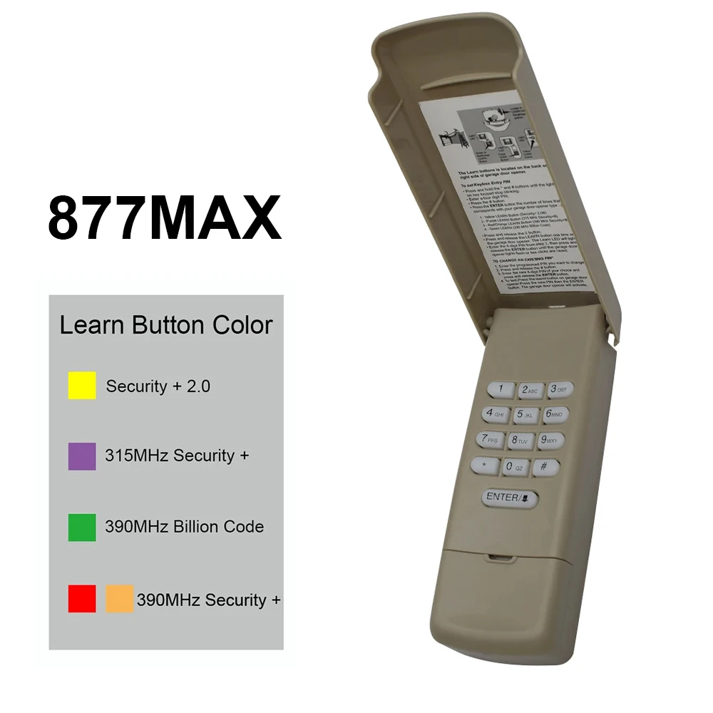Teclado inalámbrico 877MAX, abridor de puerta de garaje sin llave, sistema de entrada de Control remoto para 376LM, 377LM, 877LM, 971LM, 977LM, 878MAX