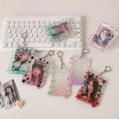 Soporte para sesión fotográfica de Color degradado de estrella, tarjetero de PVC para niña, exhibición de fotos de ídolo, protege la tarjeta de almacenamiento, llavero, bolsa, colgante, regalo