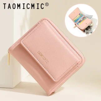 Cartera corta para mujer, diseño plegable con múltiples ranuras para tarjetas, bolsillo para monedas con cremallera, organizador de auriculares y lápiz labial para mujer