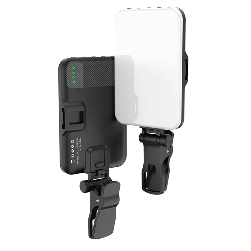 -ABAB 2200Mah Luz de vídeo con clip recargable ajustada 3 modos de luz, para teléfono, cámara, portátil, iPad, Etc.