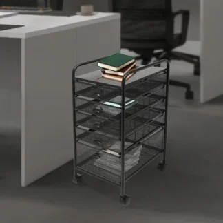 Estante de almacenamiento de archivos con cajón de rejilla metálica de 5 capas, negro, para oficina, escuela, almacenar suministros de oficina, carpetas, artículos personales