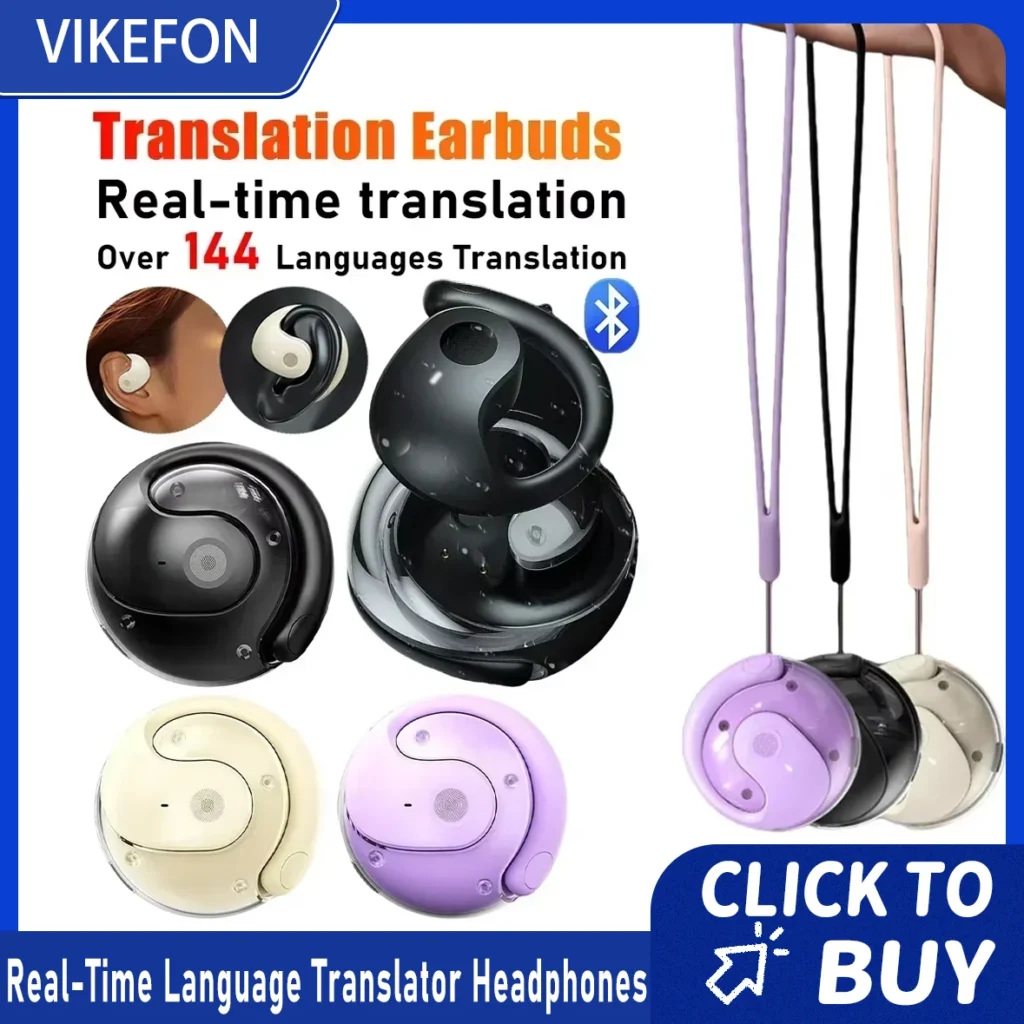 Auriculares con traductor AI de 144 idiomas, Bluetooth 5,3, inalámbricos, IPX7, impermeables, traducción bidireccional en tiempo Real para empresas globales