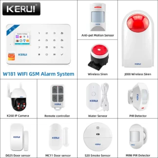 KERUI W181 Panel de sistema de alarma WIFI GSM alarma para el hogar soporte inalámbrico Alexa Tuya Control de aplicación inteligente con sirena de Sensor de movimiento