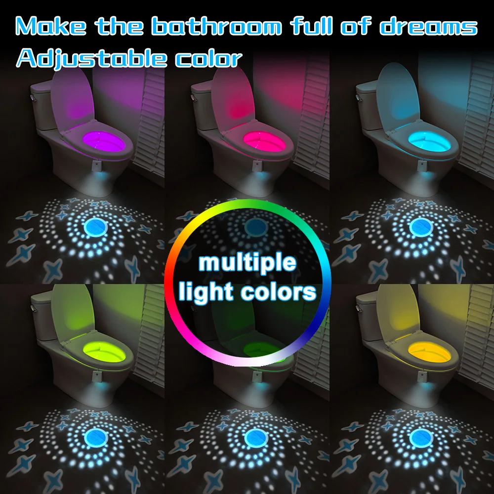 Luz nocturna para inodoro, carga impermeable, detección humana, luz de inducción para inodoro, lámpara de proyección colorida, decoración de iluminación para baño