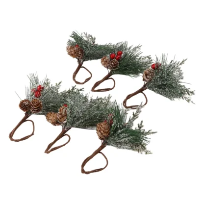 Servilleteros Juego de 6 bayas de aguja de pino Navidad Acción de Gracias vacaciones rústica granja servilleteros