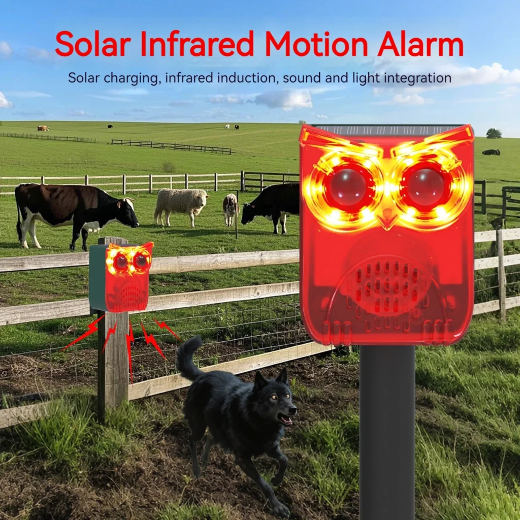 Sensor de movimiento Solar para exteriores, alarma para ladridos de perros y sonido de tiro, fabricante de ruido fuerte, disuasivo, mapache, ciervos, excrementos, osos y coyotes