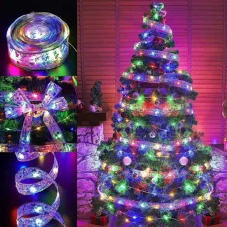 Cinta de luces LED, decoración navideña, Adornos de árbol de Navidad, lazos de encaje DIY, cadena de luces, decoraciones navideñas para el hogar, Año Nuevo 2025