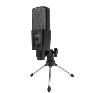 Micrófono condensador para ordenador, micrófono condensador Plug and Play tipo C, luz RGB de silencio rápido ABS con soporte de trípode para transmisión en vivo