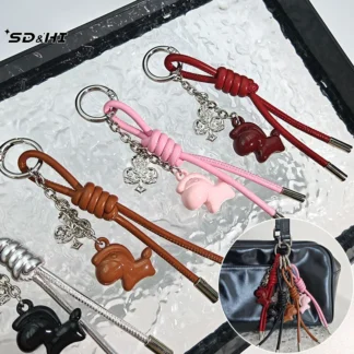 Original nuevo textura Simple cuerda de piel de ciervo bolso tejido colgante llavero colgante bolso dijes bolso decoración