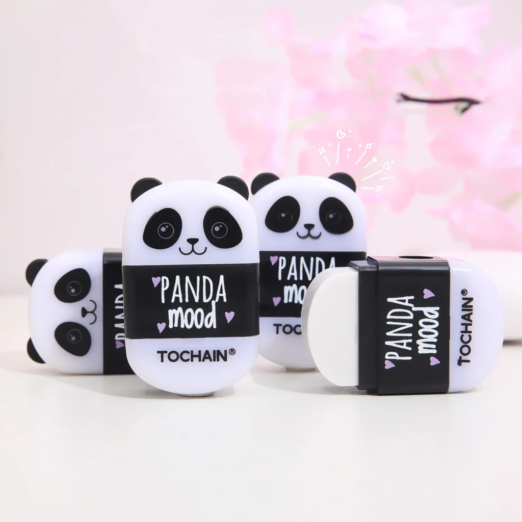 Borrador de Panda con sacapuntas, herramientas de limpieza de goma, oficina, escuela, estudiante, F7419, 1 Uds.