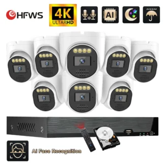 HFWVISIONE 4K Ultra HD POE sistema de videovigilancia 8CH NVR grabadora 8MP cámaras de seguridad CCTV Kit grabación de Audio cámara Ip