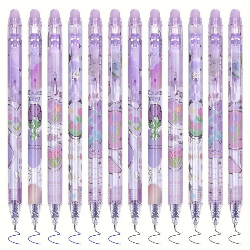 Bolígrafos de Gel borrables de tulipán, bolígrafos de Gel Kawaii con borradores, papelería coreana, regalo para estudiantes y niñas, suministros escolares y de oficina, 6 uds.